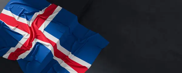 Islands Flagga Tygstruktur Island Flagga Isolerad Mörk Bakgrund Illustration Royaltyfria Stockbilder
