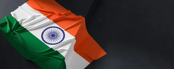 Indiens Flagga Tyg Strukturerad Indien Flagga Isolerad Mörk Bakgrund Illustration Stockfoto