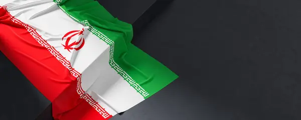 Irans Flagga Tyg Texturerad Iran Flagga Isolerad Mörk Bakgrund Illustration Royaltyfria Stockfoton