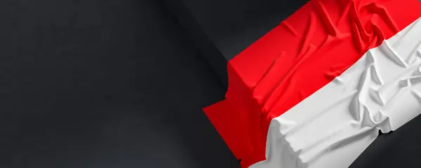 Indonesiens Flagga Tygstruktur Indonesien Flagga Isolerad Mörk Bakgrund Illustration Stockbild