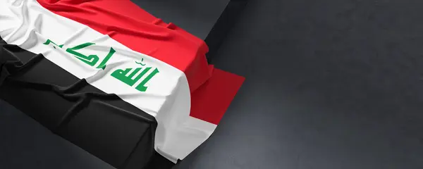 Iraks Flagga Tyg Texturerad Irak Flagga Isolerad Mörk Bakgrund Illustration Royaltyfria Stockbilder