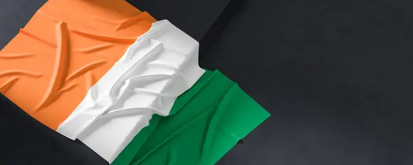 Irlands Flagga Tyg Texturerat Irland Flagga Isolerad Mörk Bakgrund Illustration Stockbild