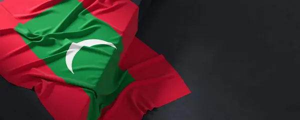 stock image Flag of Maldives. Fabric textured Maldives flag isolated on dark background. 3D illustration