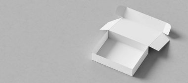 Karton kutu maketi. Posta kutusu paketlemesi beyaz arkaplanda izole edilmiş gibi görünüyor. 3B illüstrasyon