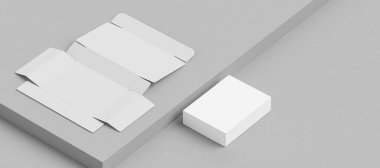 Karton kutu maketi. Posta kutusu paketlemesi beyaz arkaplanda izole edilmiş gibi görünüyor. 3B illüstrasyon