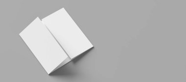 Kapı katlama broşürü beyaz arka planda izole edilmiş bir şekilde duruyor. 3 panel broşürü. 3B illüstrasyon