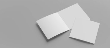 Çift katlı broşür beyaz arkaplanda izole bir şekilde duruyor. Çift katlı broşür. 3B illüstrasyon