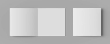 Çift katlı broşür beyaz arkaplanda izole bir şekilde duruyor. Çift katlı broşür. 3B illüstrasyon