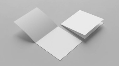 Çift katlı broşür beyaz arkaplanda izole bir şekilde duruyor. Çift katlı broşür. 3B illüstrasyon