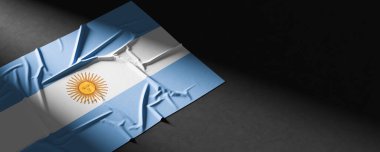 Arjantin bayrağı. Kumaş desenli Arjantin bayrağı koyu arka planda izole edilmiş. 3B illüstrasyon