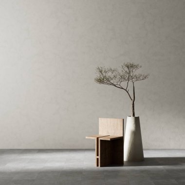 Oturma odasının içi modern mobilyalarla dolu. Boş duvar modern iç dizaynla modellenir. 3B illüstrasyon