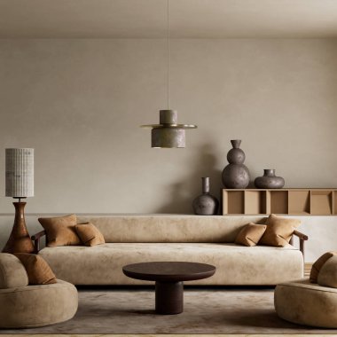 İskandinav sadeliği, bu sakin, minimalist alanda doğal tonların, temiz çizgilerin ve sakin işlevselliğin altını çizen Japon zarafetiyle harmanlanır. 3B illüstrasyon