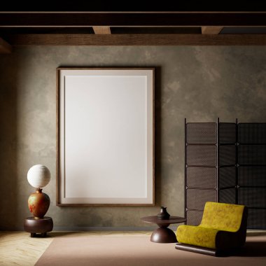 Bu zarif iç mekan geleneksel Japon tasarımıyla modern konforu birleştirir. Doğal ışık, dünyevi renkler ve basit formlar barışçıl bir atmosfer yaratır. 3B illüstrasyon