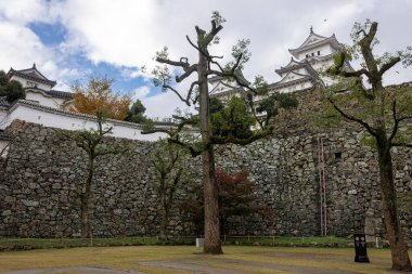 Himeji, Japonya. Beyaz Akbalıkçıl ya da Heron Kalesi 'nin parkı, Azuchi Momoyama döneminden kalma bir kale kompleksi ve bir Dünya Mirası Sitesi.