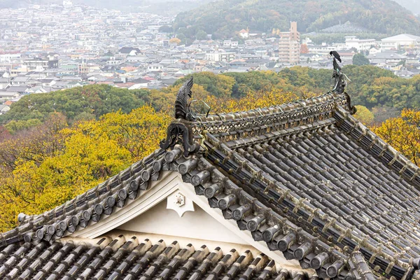 Himeji Japan Luftaufnahme Der Geschwungenen Giebel Und Dachziegel Des Silberreihers — Stockfoto