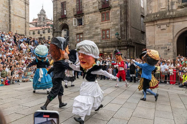 stock image Santiago de Compostela, Spain. The giant heads of the Desfile de Cabezudos (Giant Heads Parade) on Dia del Apostol (Apostle Day)