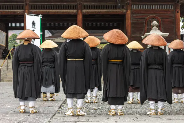 Nagano Japão Japonês Zen Monges Budistas Escola Soto Com Chapéus Imagens Royalty-Free