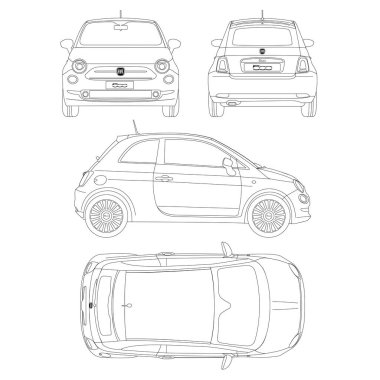 Fiat 500 araba taslağı vektör teknik çizimi