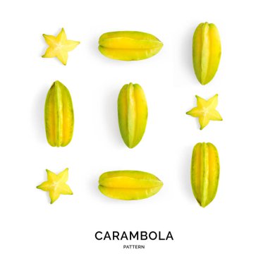 Carambola ile kusursuz bir desen. Meyve soyut arka plan. Beyaz arkaplanda Carambola.