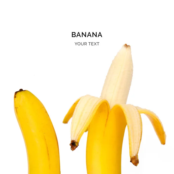 Креативная Раскладка Банана Белом Фоне Концепция Питания Концепция Макроса — стоковое фото