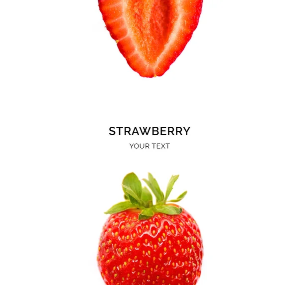 Δημιουργική Διάταξη Από Φράουλα Λευκό Φόντο Επίπεδη Έννοια Φαγητού Έννοια — Φωτογραφία Αρχείου