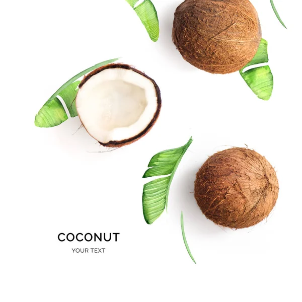 Kreativ Utforming Kokosnøtt Akvarellbakgrunn Flat Matvarekonsept – stockfoto
