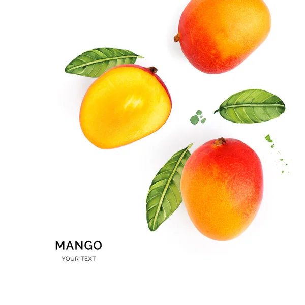 Creative Layout Made Mango Watercolor Background Flat Lay Food Concept — Stock Photo, Image