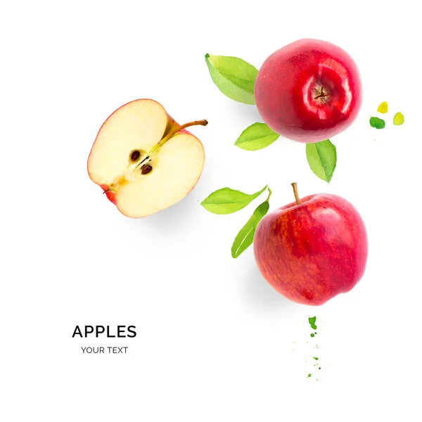 Kreatywny Układ Wykonany Jabłek Tle Akwareli Leżeć Płasko Koncepcja Żywności — Zdjęcie stockowe
