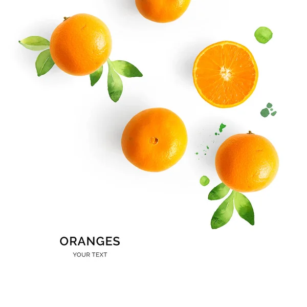 Creatieve Lay Out Van Oranje Aquarelachtergrond Plat Gelegd Voedselconcept — Stockfoto