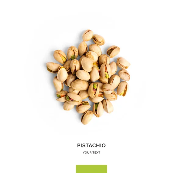 Creative Layout Made Pistachio White Background Flat Lay Food Concept — Stock Photo, Image