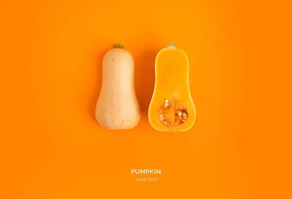 Creatieve Lay Out Van Pompoen Plat Gelegd Voedselconcept — Stockfoto