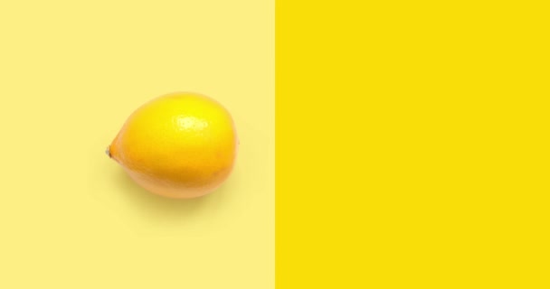 Creative animation made of lemon full an peeled on the yellow background. The concept of food. 