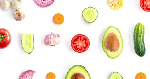 Sebzelerden Yapılan Yaratıcı Animasyon Avokado Domates Sarımsak Soğan Salatalık Havuç — Stok video