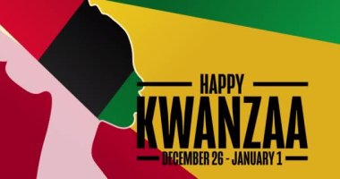 Mutlu Kwanzaa 'lar. 26 Aralık - 1 Ocak. Tatil animasyonu. Hareketli grafik tasarım. 4K, HD döngü görüntüleri