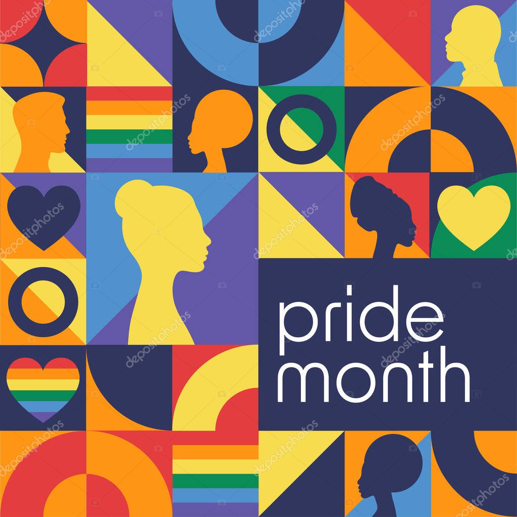 Happy Pride Month. LGBT. June. Holiday concept. Template for background, banner, card, poster with text inscription. Vector EPS10 illustration