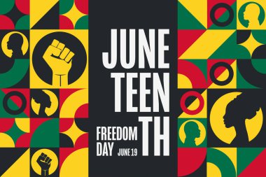 Haziran 'da. Özgürlük Günü. 19 Haziran. Tatil konsepti. Arkaplan, afiş, kart, yazılı poster şablonu. Vektör EPS10 illüstrasyonu