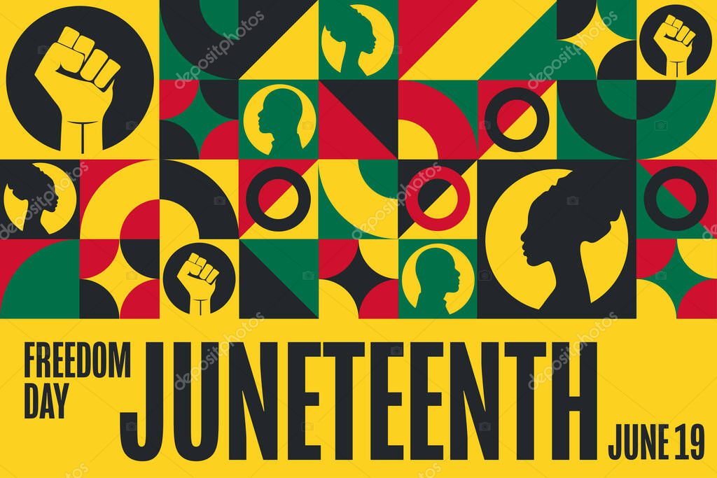Juneteenth. Freedom Day. June 19. Holiday concept. Template for background, banner, card, poster with text inscription. Vector EPS10 illustration