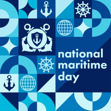 Ulusal Denizcilik Günü. Tatil konsepti. Arkaplan, afiş, kart, yazılı poster şablonu. Vektör EPS10 illüstrasyonu