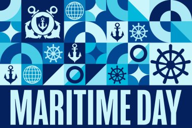 Ulusal Denizcilik Günü. Tatil konsepti. Arkaplan, afiş, kart, yazılı poster şablonu. Vektör EPS10 illüstrasyonu