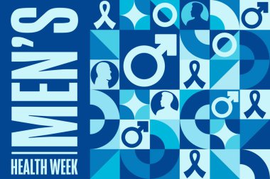 Erkek Sağlığı Haftası. Tatil konsepti. Arkaplan, afiş, kart, yazılı poster şablonu. Vektör EPS10 illüstrasyonu