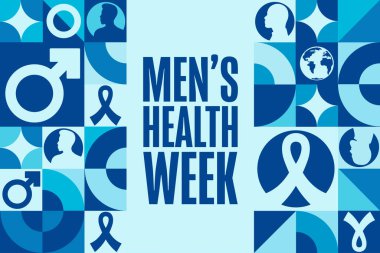 Erkek Sağlığı Haftası. Tatil konsepti. Arkaplan, afiş, kart, yazılı poster şablonu. Vektör EPS10 illüstrasyonu