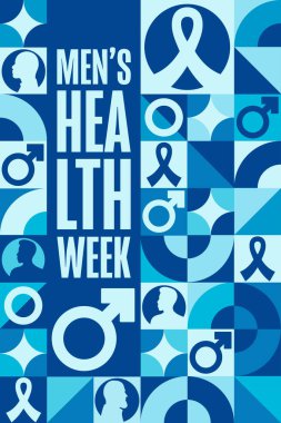 Erkek Sağlığı Haftası. Tatil konsepti. Arkaplan, afiş, kart, yazılı poster şablonu. Vektör EPS10 illüstrasyonu