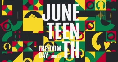 Haziran 'da. Özgürlük Günü. 19 Haziran. Tatil animasyonu. Hareketli grafik tasarım. 4K, HD döngü görüntüleri