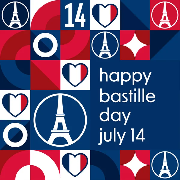 Bastille Günün Kutlu Olsun Temmuz Tatil Konsepti Arkaplan Afiş Kart — Stok Vektör