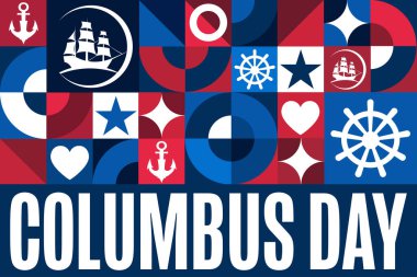 Columbus Günün kutlu olsun. Tatil konsepti. Arkaplan, afiş, kart, yazılı poster şablonu. Vektör EPS10 illüstrasyonu