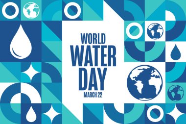 Dünya Su Günü. 22 Mart. Tatil konsepti. Arkaplan, afiş, kart, yazılı poster şablonu. Vektör EPS10 illüstrasyonu