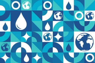 Dünya Su Günü. 22 Mart. Kusursuz geometrik desen. Arkaplan, afiş, kart, poster için şablon. Vektör EPS10 illüstrasyonu