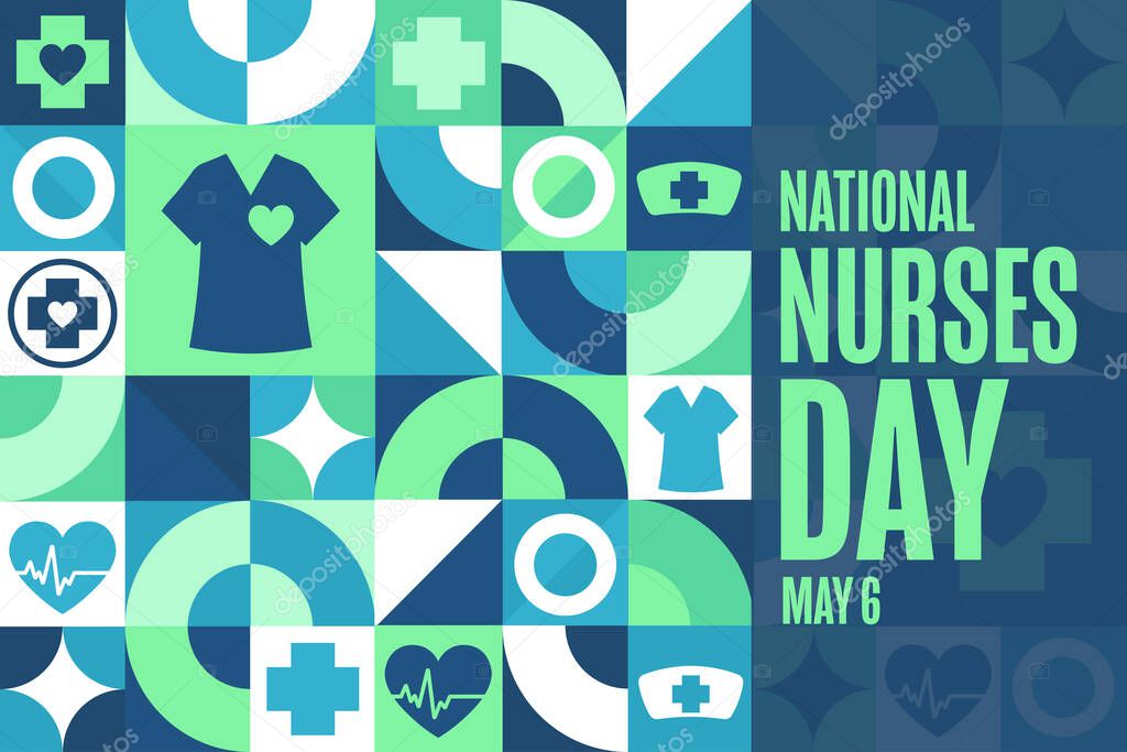 National Nurses Day. May 6. Holiday concept. Template for background, banner, card, poster with text inscription. Vector EPS10 illustration