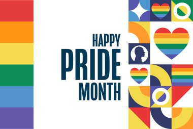 Happy Pride Month. LGBT. June. Holiday concept. Template for background, banner, card, poster with text inscription. Vector EPS10 illustration