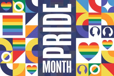 Mutlu Gurur Ayı. LGBT. Haziran. Tatil konsepti. Arkaplan, afiş, kart, yazılı poster şablonu. Vektör EPS10 illüstrasyonu